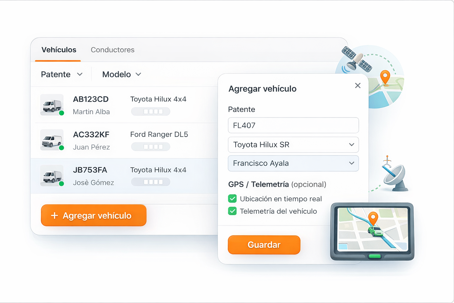 Carga de vehículos y datos en Torosoft Fleet